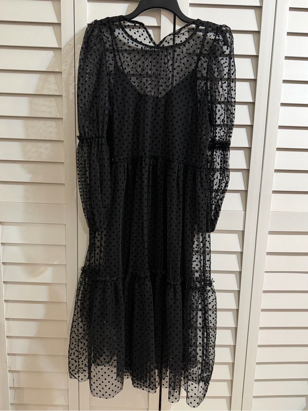 Black Polka Dot Tiered Mesh Midi Dress -